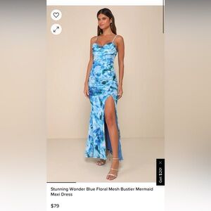 Lulu’s Blue Floral Mesh Maxi Dress - NWT size L
